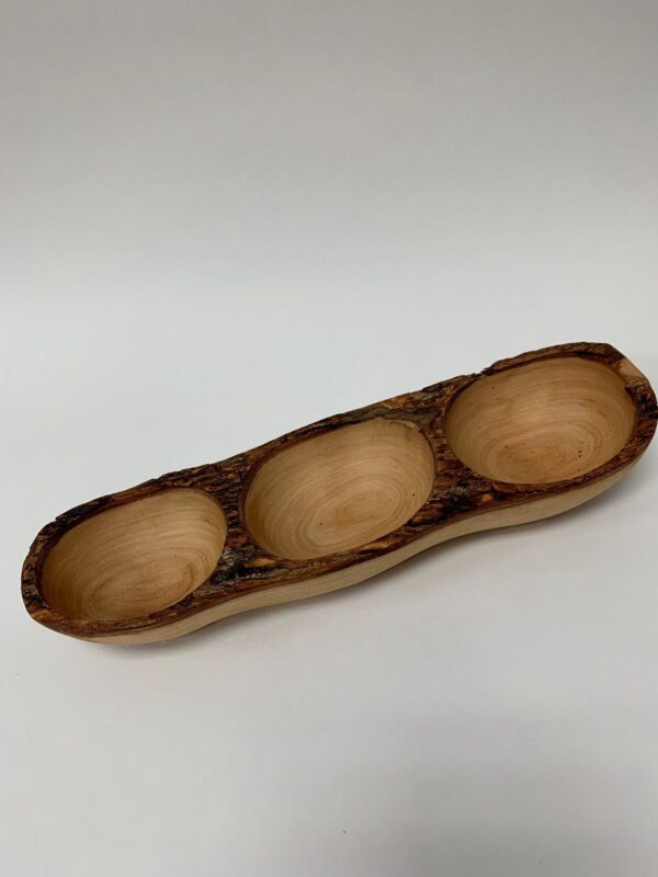 Smooth Wooden Appetizer Bowl with 3 Sections-0