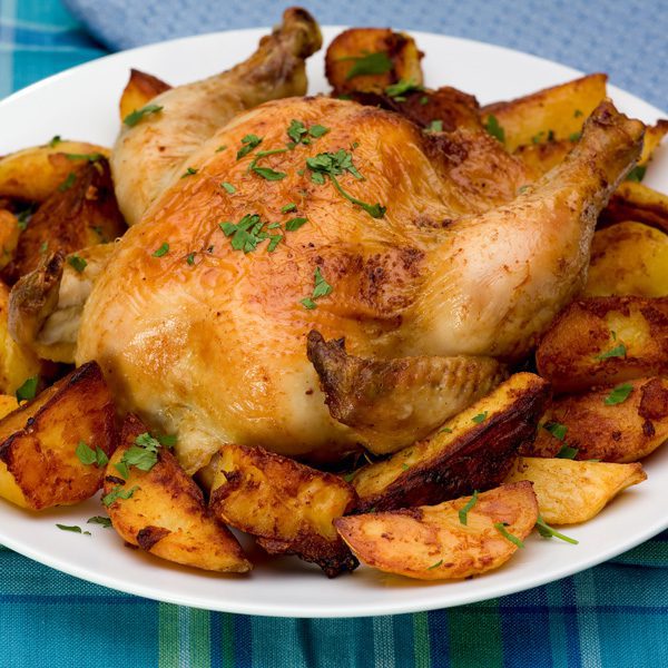 Roasted Garlic and Rosemary Cornish Hens with Roasted Potatoes