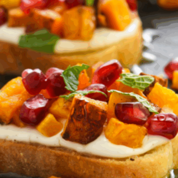Roasted Butternut Squash and Pomegranate Crostini