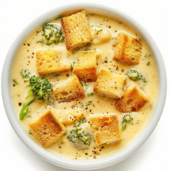 Broccoli Cauliflower Cheddar Soup with Garlic Croutons